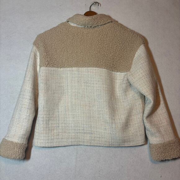 Greylin Kayla Faux Shearling and Tweed Mixed Media Jacket Size Medium in Cream - Picture 3 of 8